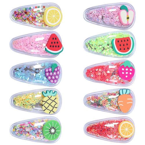 10 Pcs Sparkle Snap Hair Clips Transparent Quicksand Sequin Fruit Hair Snap Barrettes Hairpins Ha...