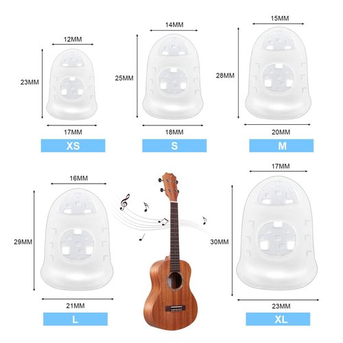 50pcs Guitar Silicone Finger Protector,Fingertip Protection Covers Caps in 5 Sizes for Beginner Playing Electric Guitar and 10 Guitar Picks