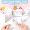 Silipull 5 Pcs 1:12 Scale Wooden Dollhouse Furniture Set White Miniature Wood Bedroom Furniture Wooden Dollhouse Accessories Encourage Creative and Imaginative Play for Kid Miniature Bathroom Kitchen
