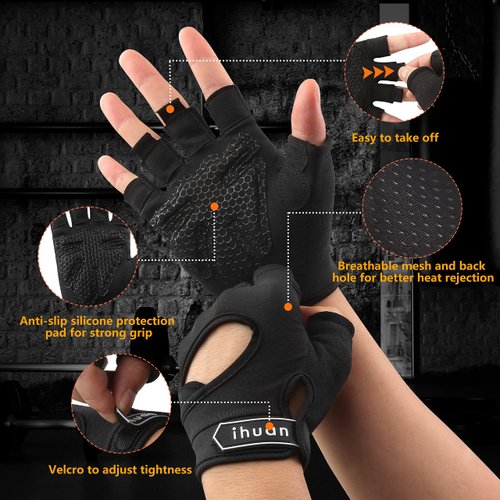 ihuan New Breathable Workout Gloves for Women & Men - No More Sweaty & Full Palm Protection Gym Exercise, Fitness, Weightlifting, Pull-ups, Deadlifting, Rowing