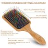 BLACK EGG Paddle Detangling Hair Brush for Women Girls, Rainbow Nylon Brush for Thick Thin Curly Hair, Includes Wooden Detangler Comb and 3 Hair Ties