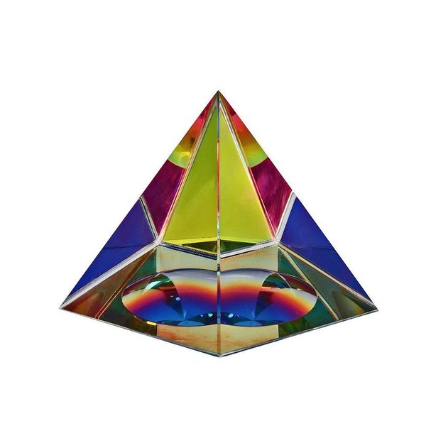 Amlong Crystal Iridescent Pyramid - Rainbow Colors 2.5 Inches Tall with Gift Box