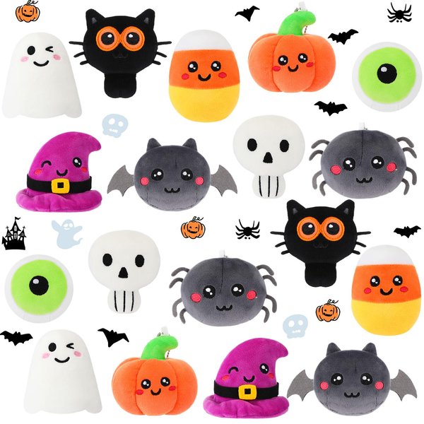 HyDren 18 Pcs Halloween Plush Toy bulk 4 Inch Halloween Stuffed Animals Trick or Treat Ultra-Soft & Cuddly Plush Keychain Stuffed Toy for Halloween Birthday Party Favors Gifts