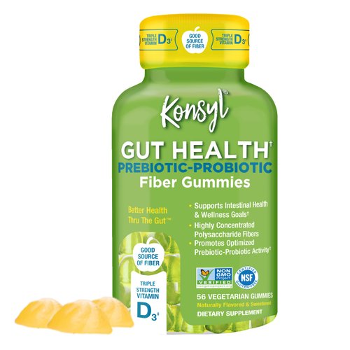 Konsyl Gut Health Prebiotic - Probiotic Fiber Gummies - Helps Support Digestive Health+ - Vegetarian Fiber Supplement Gummies for Adults- 56 Count
