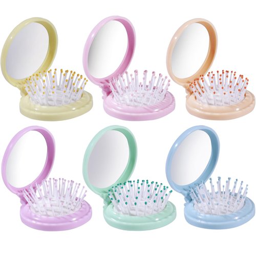 24PCS Wet Dry Hair Brush Folding Mini Travel Portable Soft Mirror Brush Wet Small Hair Brush Colorful Hair Combs Set,Plastic Pocket Detangler Hair Combs Children's Day Gift(2 Style)
