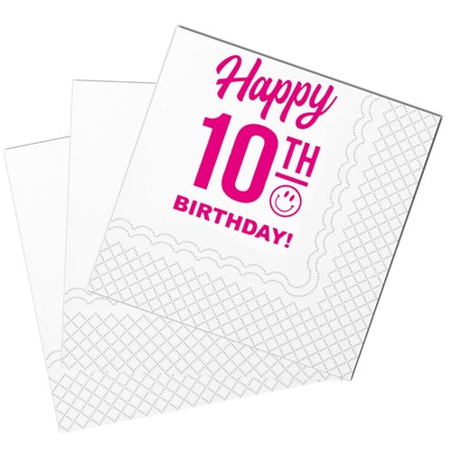SharkBliss Funny 10th Birthday Cocktail Napkins, 50 Pack Funny 10th Birthday Paper Napkins for Boys Girls Ten 10th Bday Table Decorations 2-Ply, 5x5" (Pink, Happy 10th Birthday)