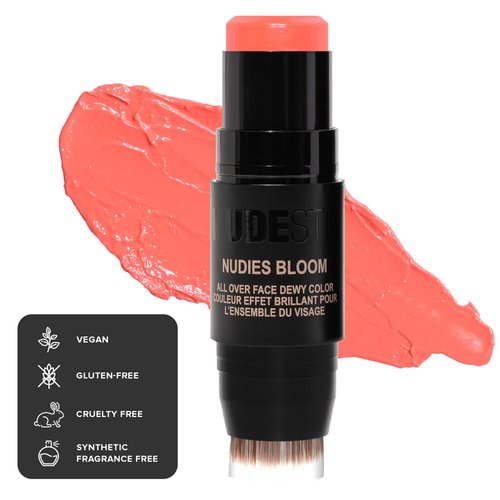 Nudestix Nudies Bloom Dewy and Radiant Cream Blush 3-in-1 All Over Face Colour For Cheeks, Eyes and Lips w/Blending Brush (Tiger Lily Queen)