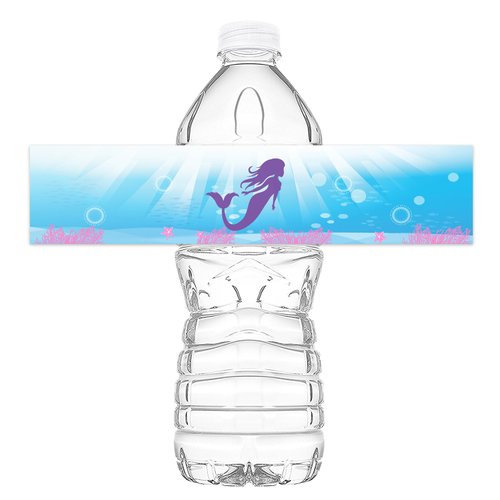 POP parties Mermaid Bottle Wraps - 20 Mermaid Water Bottle Labels - Mermaid Under The Sea Decorations - Made in The USA