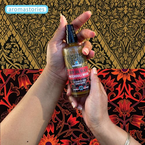 Aromastories Body Oil Glaze, Patchouli Musk 4oz, Mature Sensual Luxurious Traditional Rich Essential Oils, Highly Fragrant, Liquid Salve Moisturizer, Skin Conditioner, Shea, Olive Oil, Jojoba, Beeswax