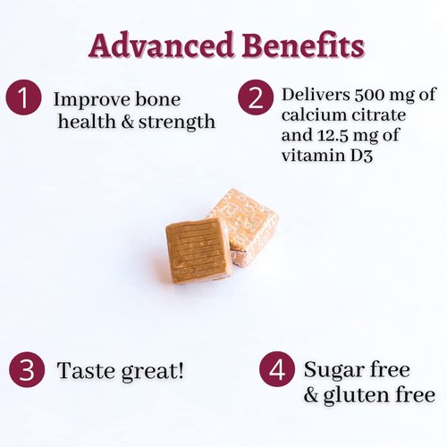 Bariatric Advantage Calcium Citrate Chewy Bites 500 mg - for Bariatric Surgery Patients - Vitamin D3 - Sugar-Free Chewable Calcium Supplement - Bariatric Calcium Chews - Caramel Flavor - 90 Count