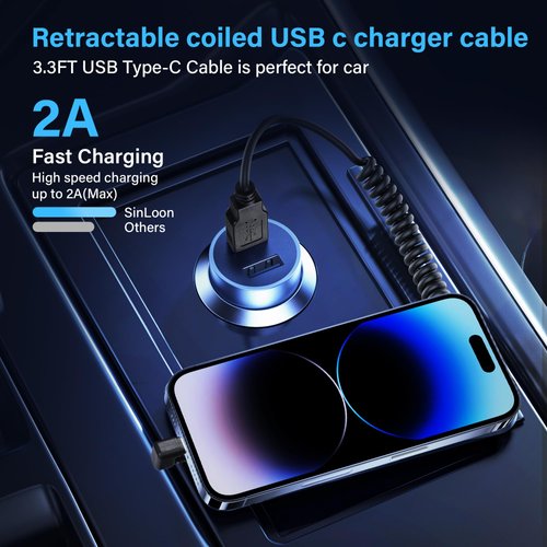 SinLoon USB Type C Coiled Cable 5Gbps Retractable 90 Degree USB3.0 to USB C Charging Cable and Data Transfer for Phone, Tablet, Other USB C Devices (M to U)