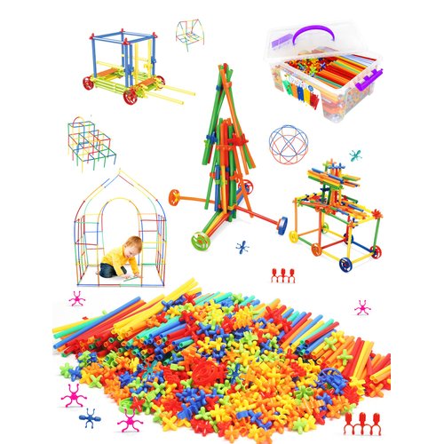 Straw Constructor Toy 600Pcs STEM Building Toys Set,Upgrade Interlocking Plastic Educational Toys Engineering Building Kit Safety Material Creativity Toy for 3-8 Years Boy and Girl Birthday Gifts