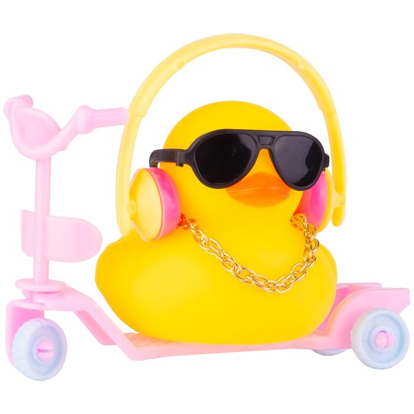 MuMyer Ducks for Cars, Rubber Duck Car Dashboard Decorations, Yellow Duck for Car Dashboard, Squeak Duck Car Ornaments Car Décor Accessories with Mini Scooter Hat Swim Ring Necklace Sunglasses(St6)