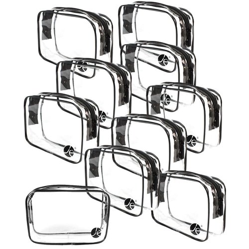 JAVOedge (10 PACK PVC Transparent Vinyl Zipper Cosmetic, Toiletry Bag (7.1" x 2.1" x 5") Vacation, Bathroom, Storage