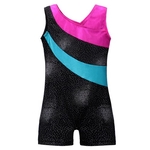 DAXIANG Christmas Gifts for Girls Leotard for Girls Gymnastics Outfit Black Shorts Dance Leotard Hot Blue Pink Stars 7-8Y