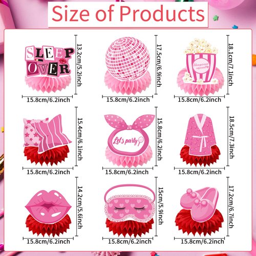 Refavor Hot Pink Party Decorations - 9PCS Slumber Party Decorations Spa Party Decor Supplies for Girls Bachelorette Party Table Decorations Pajama Makeup Party Honeycomb Centerpieces Decorations