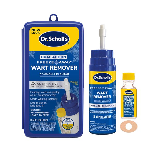 Dr. Scholl's Dual Action Freeze Away® WART Remover, 8 Applications // Freeze Therapy + Powerful Fast Acting Salicylic Liquid to Remove Common and Plantar Warts, 0.33 Fl Oz, 1 Count