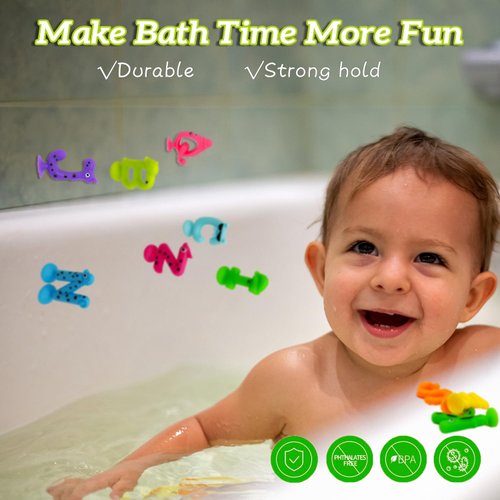 Suction Letters Bath Toys with Storage, 26 PCS Bath Toys for Kids Ages 4-8, Sensory, Window and Travel Toy, Montessori Gift for 3 4 5 6 7 Years Old Boys Girls (Letters)