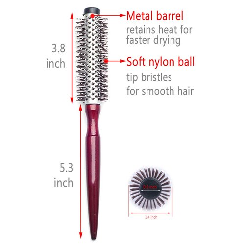 PERFEHAIR Small Round Hair Brush for Blow Drying With Soft Nylon Bristles, 1.6 Inch, for Short or Medium Curly Hair-Red