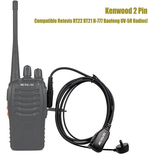 Retevis RT22 Walkie Talkie Earpiece 2 Pin Acoustic Tube Headset with Mic PTT Compatible RT15 RT21 H-777 RT68 Baofeng UV-5R BF-888S Two Way Radios (2 Pack)