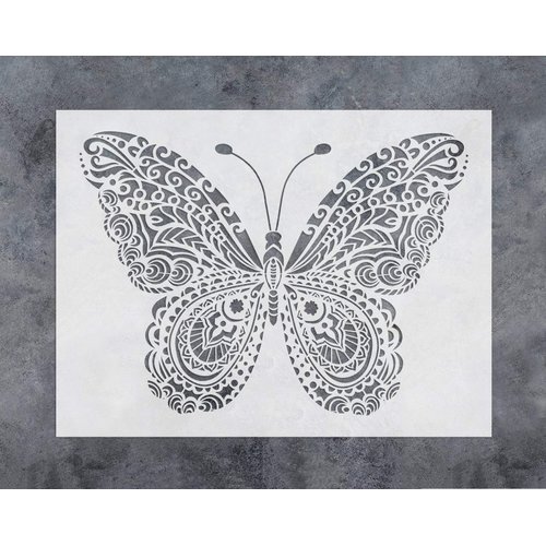 GSS Designs Butterfly Wall Decor Stencil - Mandala Butterfly Stencil (12x16 Inch) Painting on Floor Wall Fabric Furniture Wood Stencils -Reusable Template for Wall Decals Transfer(SL-024)