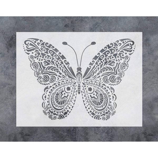 GSS Designs Butterfly Wall Decor Stencil - Mandala Butterfly Stencil (12x16 Inch) Painting on Floor Wall Fabric Furniture Wood Stencils -Reusable Template for Wall Decals Transfer(SL-024)