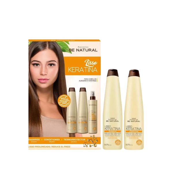 PLACENTA LIFE Termoprotector Alisante Lisso Keratina Be Natural Hair Care Set - Shampoo 12 fl oz, Conditioner 12 fl oz, Heat Protector 8.5 fl oz termoprotector alisante