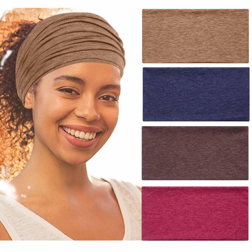 RITOPER Extra Wide Non-Slip Women's Turban Head Wraps - Thick Cotton Bandana Headbands for Workout, Yoga, and Hair Styling