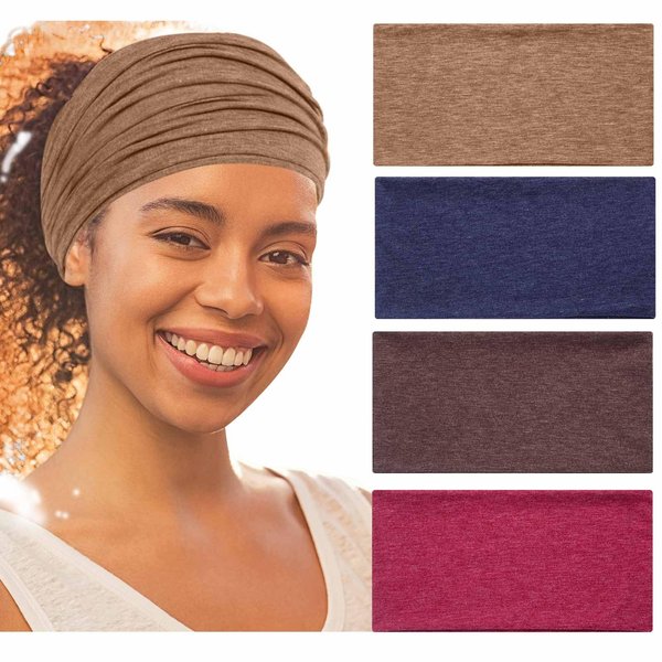 RITOPER Extra Wide Non-Slip Women's Turban Head Wraps - Thick Cotton Bandana Headbands for Workout, Yoga, and Hair Styling