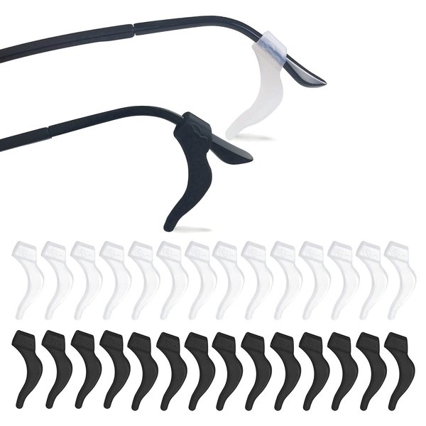 YINGFENG 16 Pairs Glasses Anti-slip Silicone Ear Clip, Glasses Holder With Storage Box, Eyeglass Ear Grips, Safety Eyewear Retainers for Sunglasses Presbyopia Glasses Sports Glasses (8 Black 8 white)