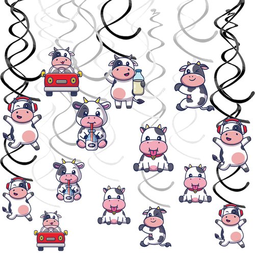 24PCS Cow Hanging Swirl Cow Party Decorations for Boys Kids Theme Birthday Party Supplies Hanging Spiral Garlands Ceiling Decor (Cute Cow)
