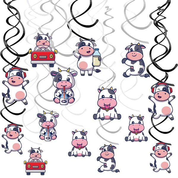24PCS Cow Hanging Swirl Cow Party Decorations for Boys Kids Theme Birthday Party Supplies Hanging Spiral Garlands Ceiling Decor (Cute Cow)