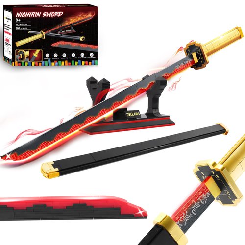 Demon Slayer Swords Building Sets for Boys 8-14, 39in Tsugikuni Yoriichi Sword Building Block with Scabbard and Stand, Anime Sword Building Toy Demon Slayer Gift Katana, 788 Pcs