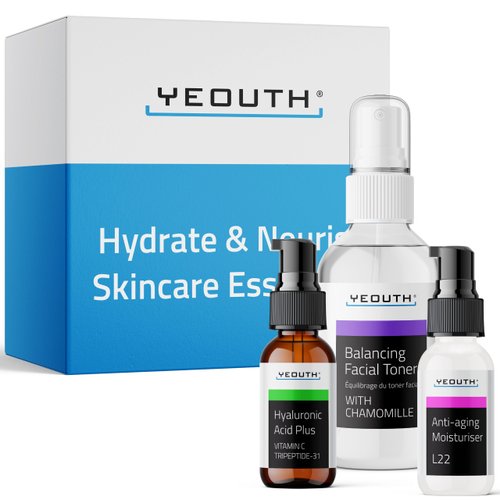 YEOUTH Hyaluronic Acid Serum with Vitamin C, Face Toner, Face Moisturizer, Skin Care Set for Radiant and Smooth Skin, Self Care Gifts for Women, Skin Care Gift Set 3-Piece