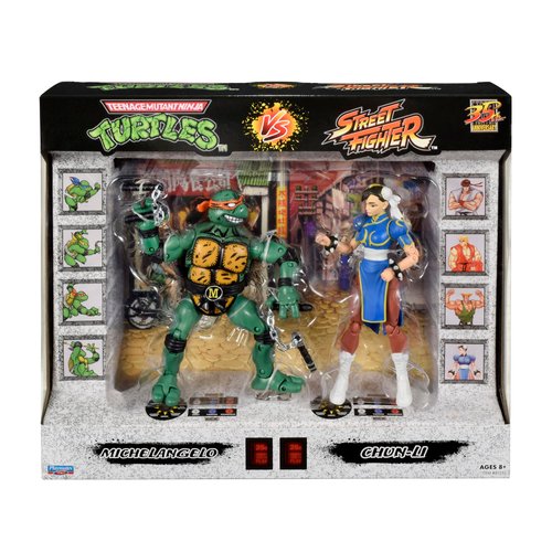 BANDAI 2 Pack | Teenage Mutant Ninja Turtles Michelangelo Vs Street Fighter Chun-Li Action Figures | 6'' and Turtle with Articulation, P81252