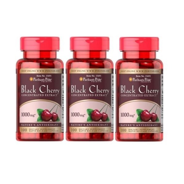 Puritan's Pride Black Cherry 1000 mg - 300 Capsules 3 Pack Made in USA