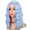 BEAUTIFA Light Blue Wig for Women Wavy Curly Light Blue Bob Wigs Middle Part 14 Inch Shoulder Length Heat Resistant Synthetic Colorful Wig