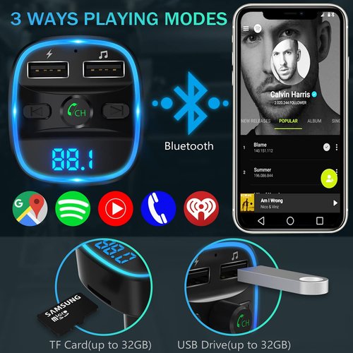LENCENT FM Transmitter, 2022 Upgraded Bluetooth FM Transmitter Wireless Radio Adapter Car Kit with Dual USB Charging Car Charger MP3 Player Support TF Card & USB Disk