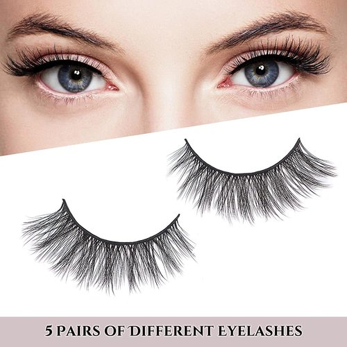 ACTROL False Eyelashes Natural Mixed 5 Pairs Fluffy Volume Wispy Handmade Long Dramatic Faux EyeLashes