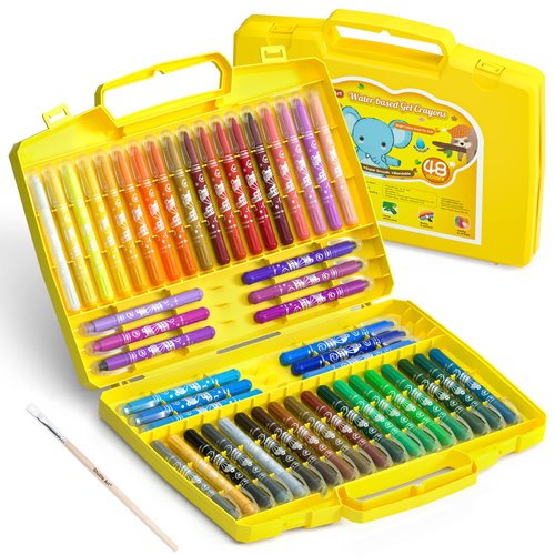 48 Colors Gel Crayons for Toddlers, Shuttle Art Non-Toxic Twistable Crayons Set with 1 Brush and Foldable Case for Kids Children Coloring, Crayon-Pastel-Watercolor Effect, Ideal for Window Paper Glass