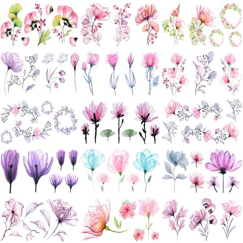 3D Watercolor Cute Flower Tattoos Temporary For Women, Realistic Small Tiny Color Lotus Floral Fake Tattoo Sticker Adult Girl Hand Arm, Waterproof Sexy Rose Temp Tatoo Wrist Neck Leg Makeup, 18-Sheet