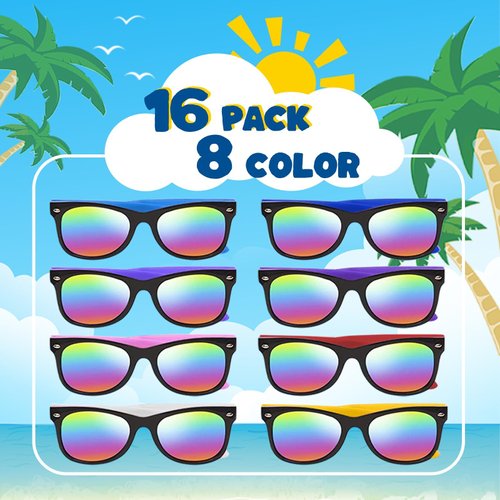 Cocurb 16 Pack Kids Sunglasses Party Favors,Kids Sunglasses Bulk,Neon Kids Sunglasses with UV 400 Protection,Present for Boys and Girls - Birthday, Beach, Pool Party Supplies