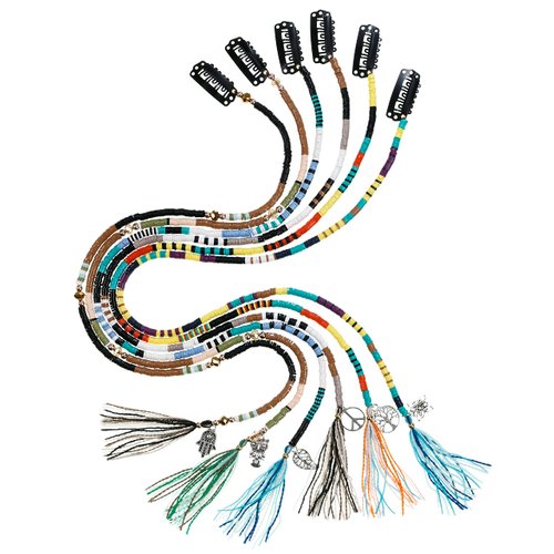minihope 21 Inch Bright Spacer Bead Hair Wrap Set with Tassels, Hair Clips, and Retro Charm - 6 Styles for Women and Girls.
