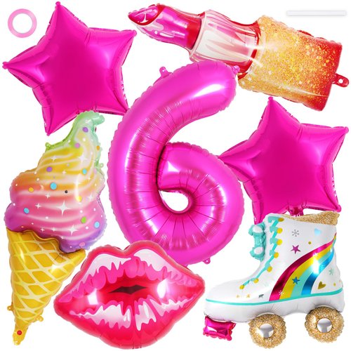 7 Pcs Pink Birthday Balloons for Girls,Princess Birthday Party Supplies,Girl Birthday Balloons Decorations,Hot Pink Balloons Set for Princess Doll Theme Party Birthday Party Baby Shower Supplies (6th)