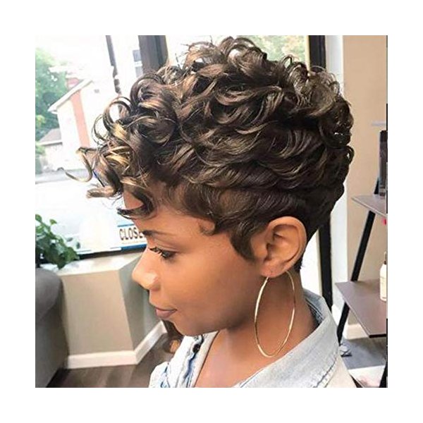 QITAQOTA Pixie Cut Wig Short Wigs For Black Women Fluffy Curly Wig Short Cut Wigs Short Curly Wig Afro Curly Funmi Wigs Hair Replacement Wigs Hallowwen Cosplay Wig