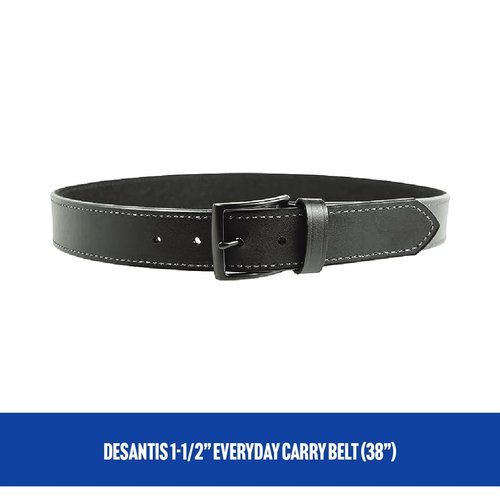 DeSantis 1 1/2” Everyday Carry Belt (EDC), Powder Coated Buckle Closure, Premium Leather Belt, Made of Leather and Other Synthetic Materials, 3.5mm Thick, Black, 38”