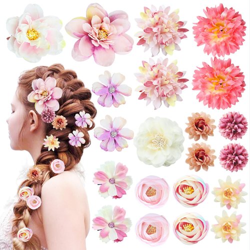 21 PCS Flowers Hair Accessories for Women and Girls Boho Hair Barrettes Clips Floral Rose Bride Headpiece for Wedding Festival
