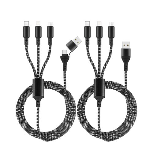 CHENGXIRUYI 100W USB C Multi Charging Cable [2 Piece 1.2 M] 3 in 1 Charging Cable with E-Mark Chip, USB C [100W]+Micro[20W] for iPad Pro, iPad Mini, MacBook Pro/Air/iPhone14 13 12 11[Black]