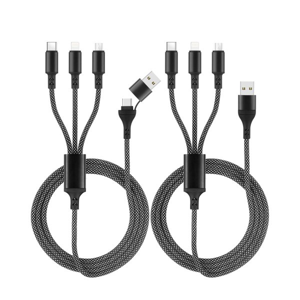 CHENGXIRUYI 100W USB C Multi Charging Cable [2 Piece 1.2 M] 3 in 1 Charging Cable with E-Mark Chip, USB C [100W]+Micro[20W] for iPad Pro, iPad Mini, MacBook Pro/Air/iPhone14 13 12 11[Black]