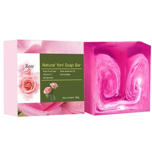 Natural Rose Soap Bar - Hydrating Vitamin C & Rose Essential Oil, Handmade Floral Scent, Moisturizing Face & Body Cleanser, Rich Lather for All Skin Types, Gentle Anti-Aging Bath Soap for Women